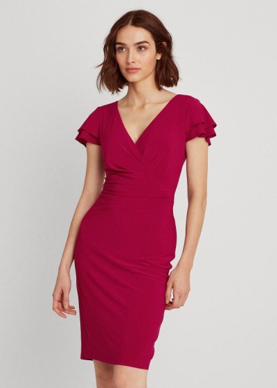 Women's Ralph Lauren Flutter-Sleeve Surplice Dresses | 069512NXS